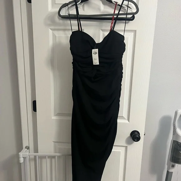 Abercrombie & Fitch Black Asymmetrical Bodycon Midi Dress w/ front twist cutout - Picture 4 of 4